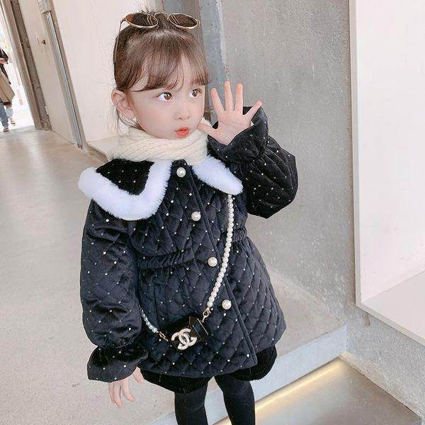 

down coat winter girls boys thick warm parkas baby kids children fleece jacket outerwear 90-130 cm in a long cotton-padded jacke, Blue;gray