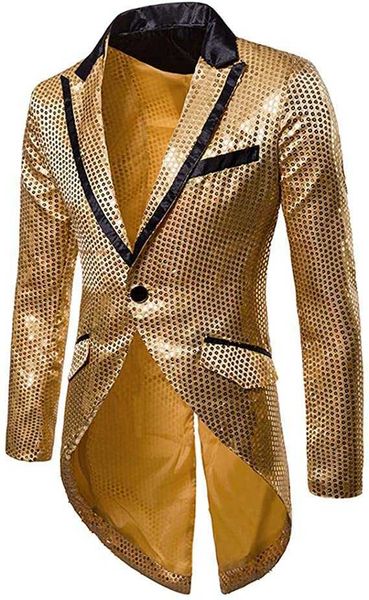 Neueste Design Kostüm Homme Herren Pailletten Frack Schwalbenschwanz Anzug Jacke Party Show Kleid Terno Masculino Smoking Mantel OnlyO X0909
