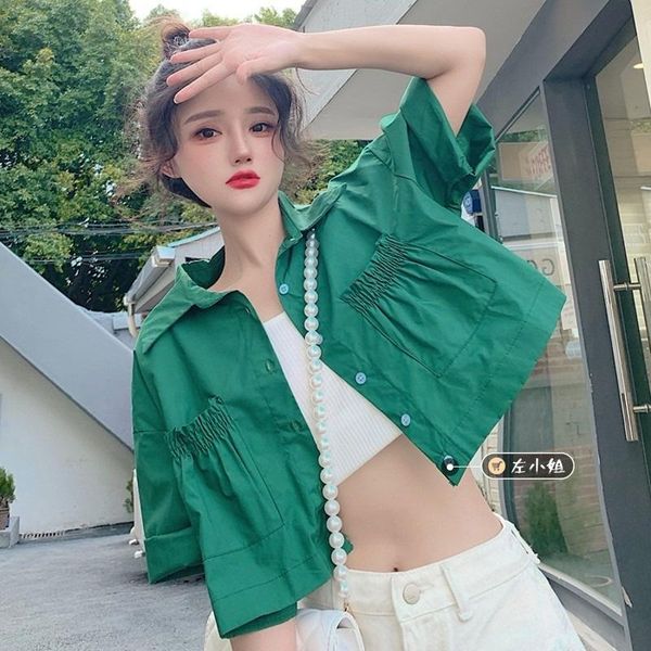 

women's jackets summer 2021 small high waist short sense minority salt french green shirt women's wear, Black;brown