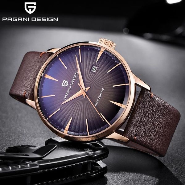 

wristwatches pagani design brand men's automatic mechanical watch stainless steel luxury leather 50m waterproof relogio masculino, Slivery;brown
