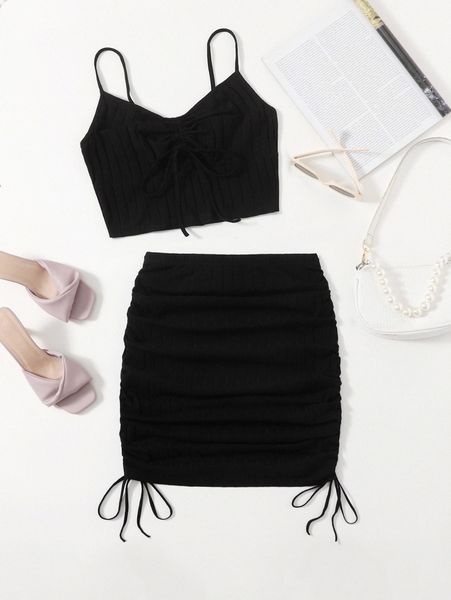 

drawstring detail cami and skirt set e6of#, White