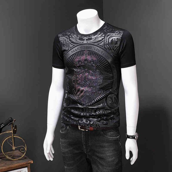 

men's t-shirts t-shirt men's short-sleeved personality printing brand summer crown diamond fashion half-sleeved shirt vw34, White;black