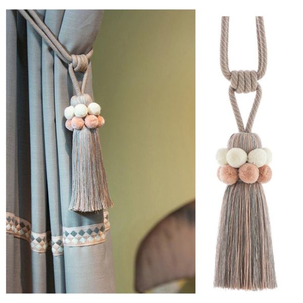 

2pcs pompon curtain tiebacks brush tassels fringe hanging belts balls bind ropes straps curtain accessories tie back