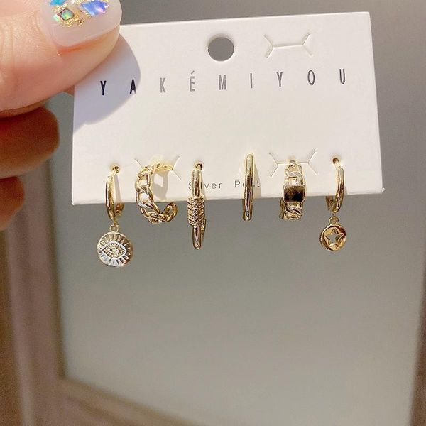 

dangle & chandelier trendy mixed design copper metal geometric earrings set for women gold color plated hanging jewelry, Silver