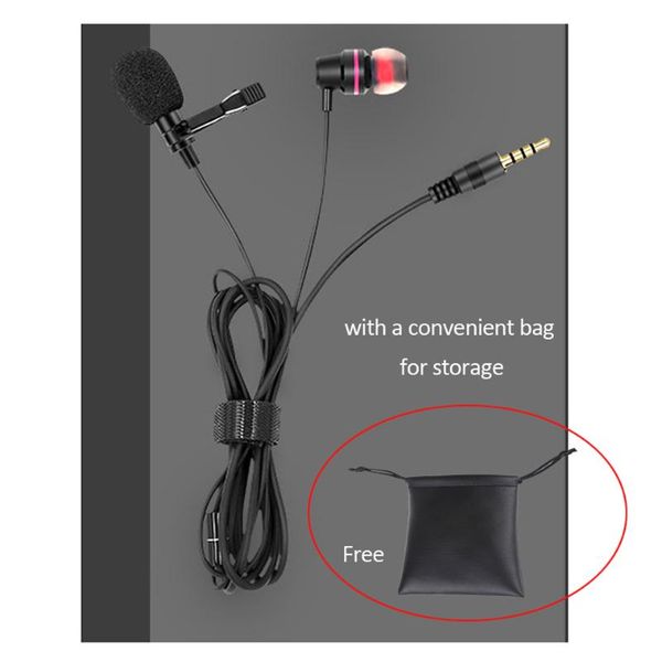 

2in1 clip-on lavalier microphone + earphone 3.5mm mini condenser mic for tiktok phones pc laplive broadcast recording sing