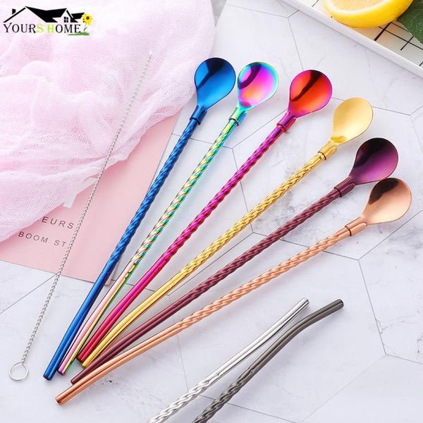 

drinking straws metal straw reusable stainless steel bag cocktail bar spoon barware