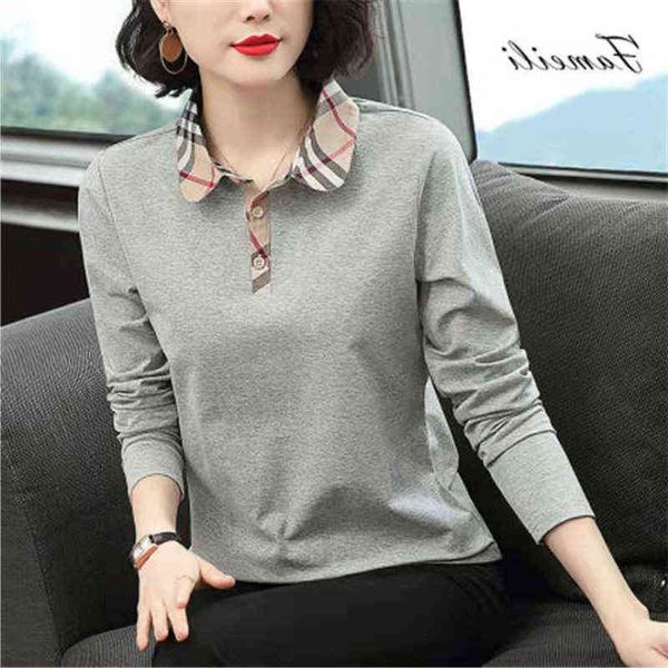 

lapel long sleeve t-shirt women's 2021 autumn large polo shirt small short sleeve loose women's top, White