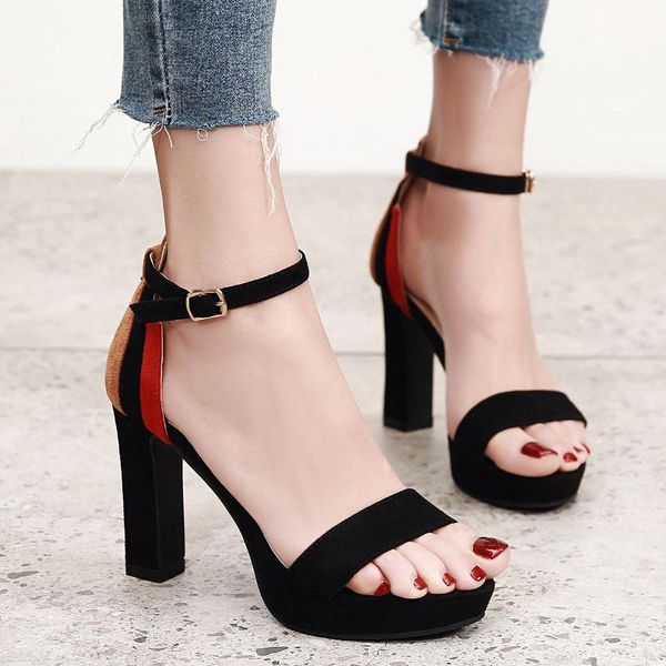 

2021 high heels new women pumps comfort women shoes block heels ladies shoes buckle female sandals, Black