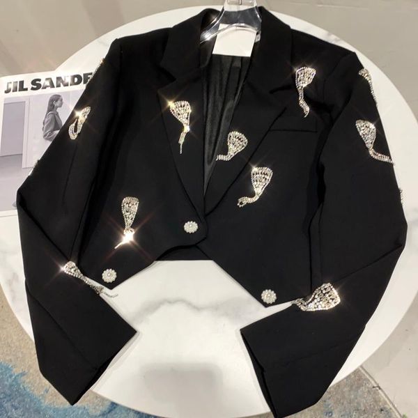 

women's suits & blazers net red women suit jacket 2021 fashion autumn trendy love tassel rhinestone chain one button short lady coat, White;black