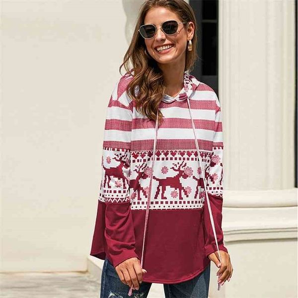

paris girl kerst hooded christmas print sweatshirt women autumn winter pullover long-sleeved casual loose blouse bloes 210524, Black