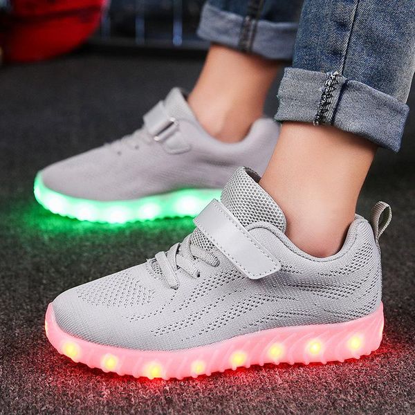 

2021 child summer shoes light up shoes for boys and girls led sneakers usb rechargeable breathable children casual, Black