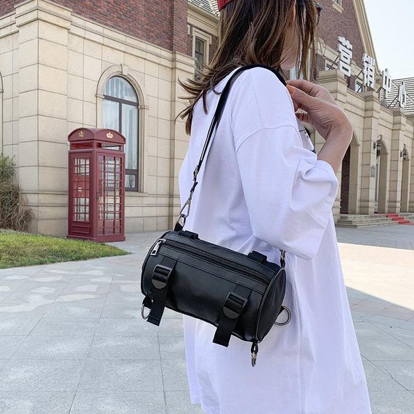 

shoulder bags sidebag single bag street hip hop cylinder small solid color black