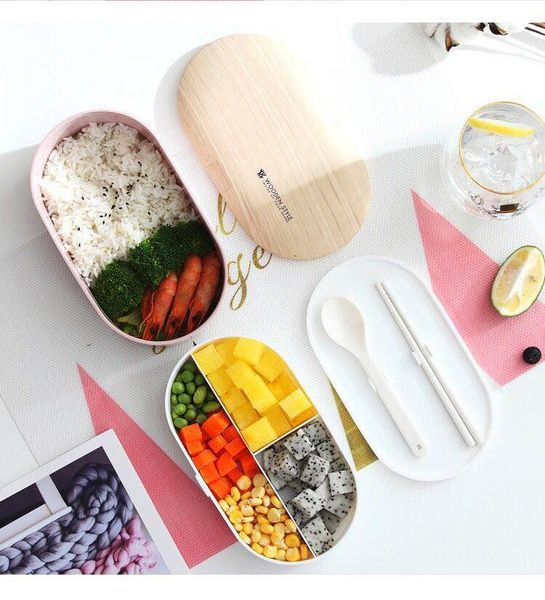 

dinnerware sets portable health material lunch box 800ml woody oval double microwave tableware storage container