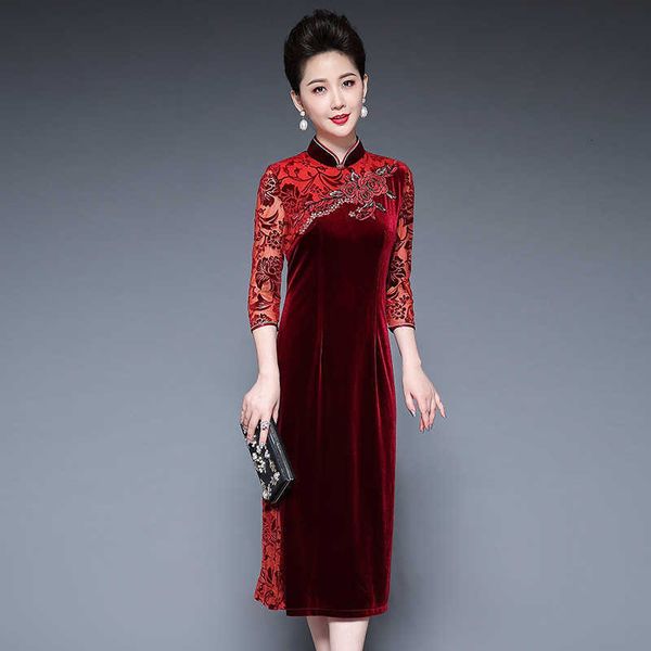 

luxury party evening dress cheongsam  slim middle-aged hi -in-law banquet autumn and winter, White;pink