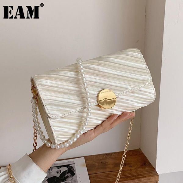 

shoulder bags [eam] women elegant luxury pearls chains silk all-match crossbody bag fashion tide 2021 18a1913