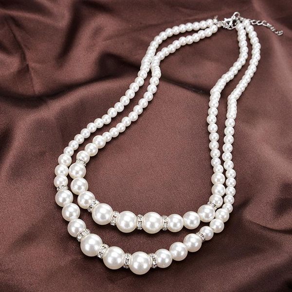 

pendant necklaces artificial pearl necklace for women wedding bridal ladies luxury crystals choker neck chain collar gifts, Silver