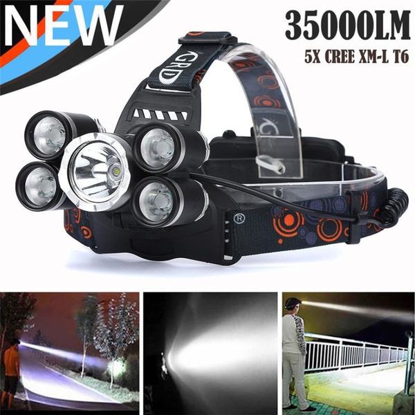 

t6 led headlamp 35000 lm 5x cree xm-l rechargeable headlamp headlight 18650 travel head torch 85*35*47mm oct#2