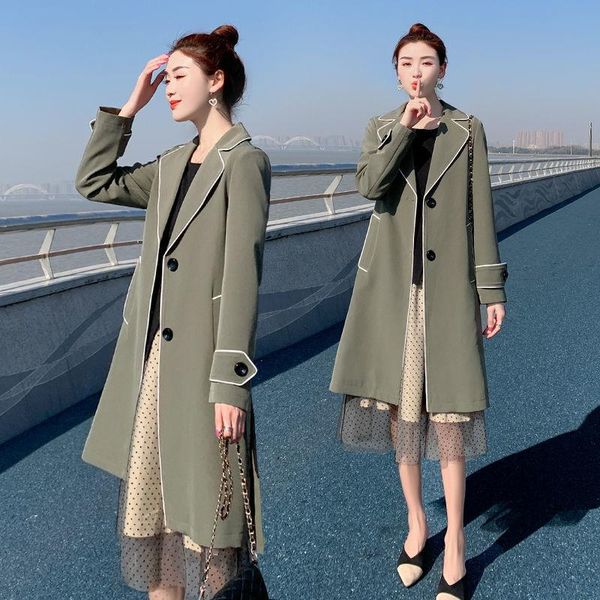 

women's trench coats windbreaker spring autumn mid-length female jacket casual outwear ladies, Tan;black