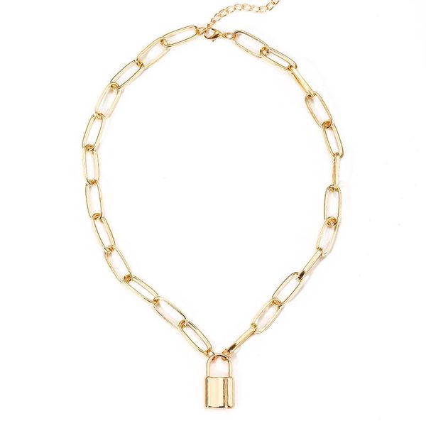 

pendant necklaces goth gold color thick chain necklace padlock lock for women aesthetic statement neck jewelry accessories, Silver