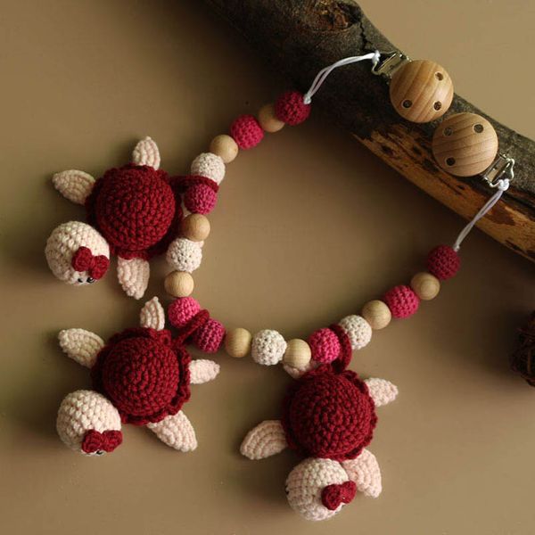 

baby pacifier chain holders clips natural wooden teething beads food grade soother newborn teeth practice toys crochet infant feeding b7960