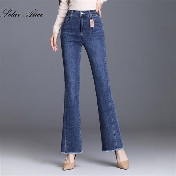 

women's jeans 2021 autumn and winter high-waisted micro-flared elastic waist drape elasticity slim casual, Blue