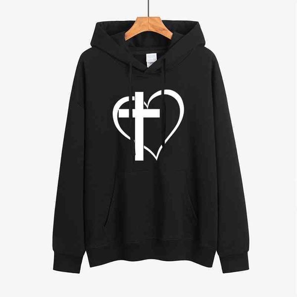 

2021 new women's love cross fashion printed loose sweater, Black