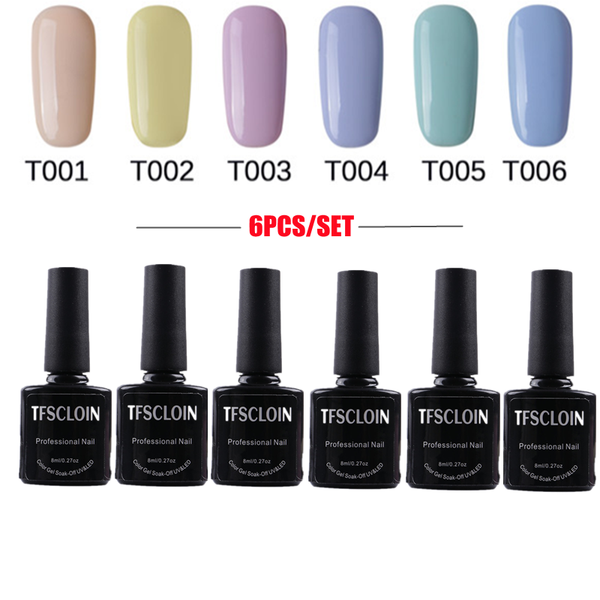 

nail gel 6pcs polish set glitter semi permanent enamel varnishes for nails manicure art coat soak off, Red;pink