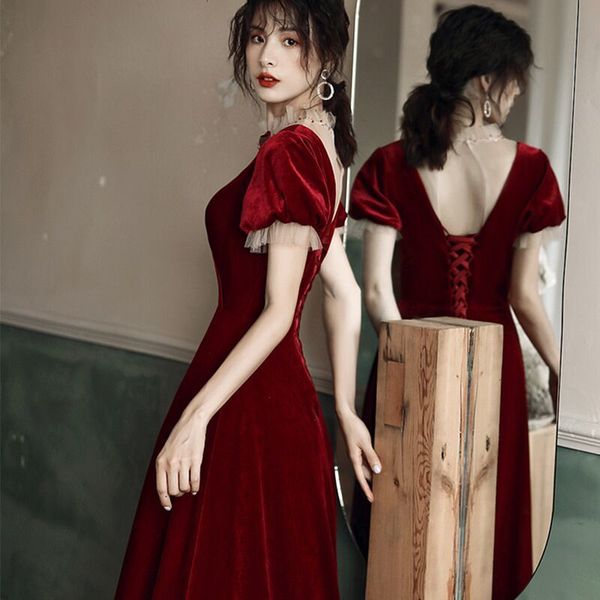 

new slim 2021 burgundy arabic veet evening es celebration party gowns engagement prom with sleeves robe de soiree 5rys, Black;red