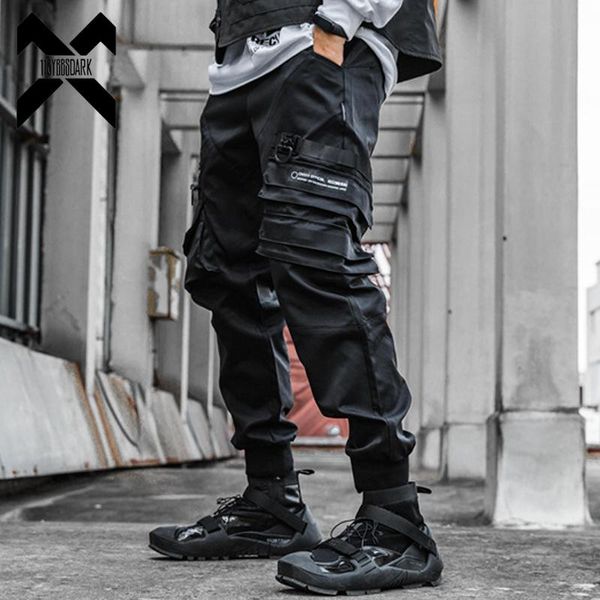 

men's pants tactical functional cargo joggers men black elastic waist trousers hip hop streetwear multi-pocket techwear wb347