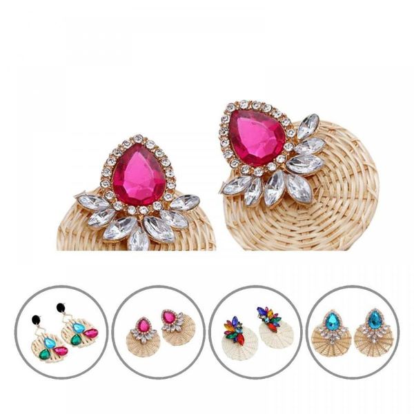 

dangle & chandelier boho women rhinestone rattan round geometric ear stud earrings jewelry, Silver