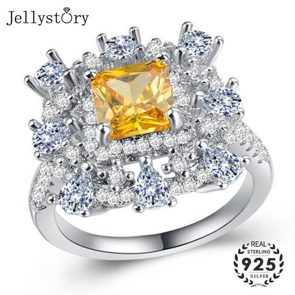 

cluster rings jellystory trendy 925 sterling silver women fashion ring special heart design square gemstone selling party gifts wholesale, Golden;silver