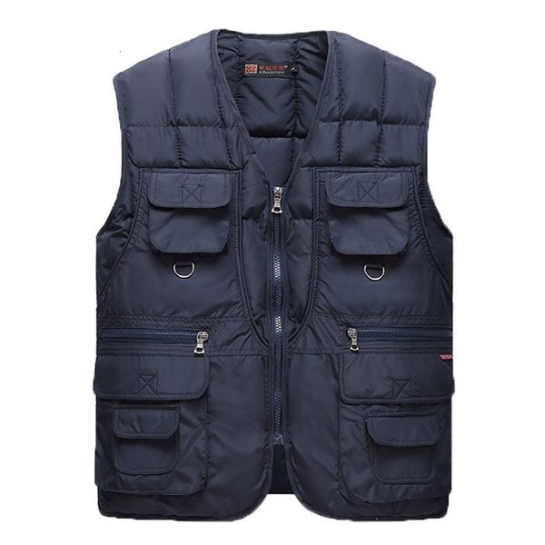 

2021 new cotton warm vest man winter with many pockets male sleeveless jacket men fashion zipper pro journalist waistcoat 2ojq, Black;white