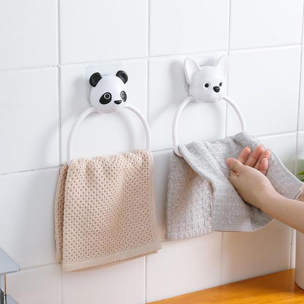 

towel racks wall mount abs holder rack bathroom organizer hanging bar storage shelf hanger plastic panda/dog ring