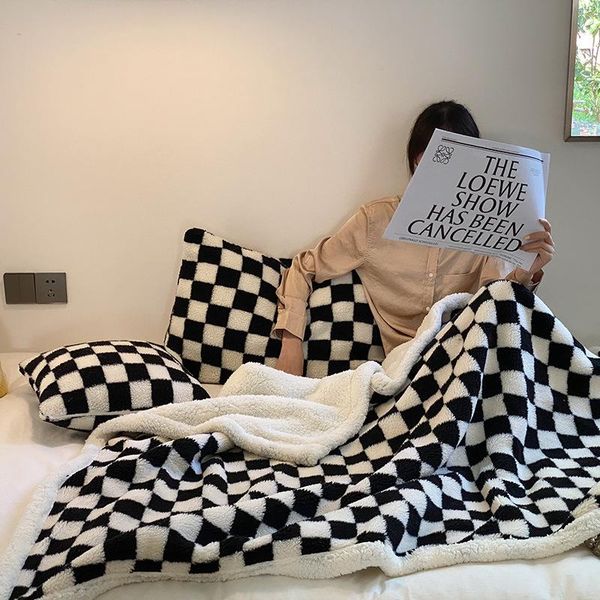 

blankets nordic double-layer thick blanket winter thickened warm with cashmere lamb cover sofa