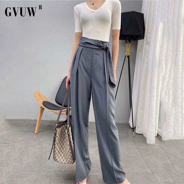 

women's pants & capris gvuw summer high waist straight tube suit loose casual versatile floor trousers wholesale kb2375, Black;white