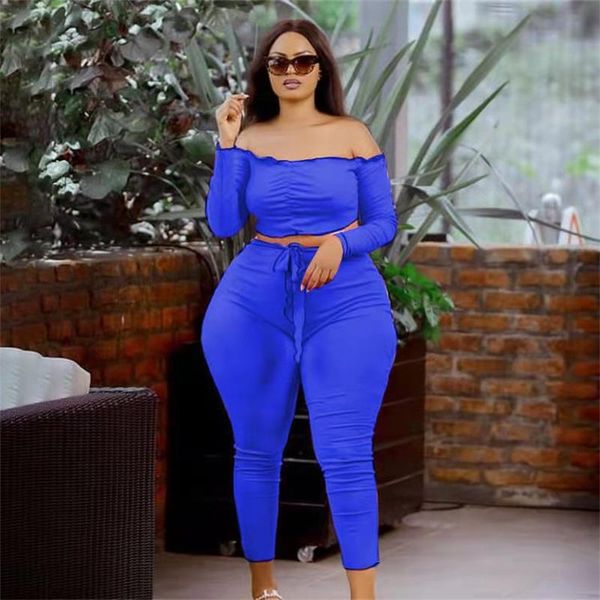 

plus size tracksuits women clothing two piece set fall outfits long sleeve off shoulder and pants sets drop wholesale, Black