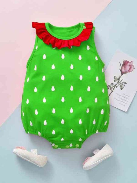 

baby water droplets print ruffle trim bodysuit she, Blue