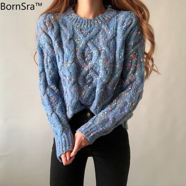 

women's sweaters bornsra 2021 elegance twist pullovers loose knitted women warm thicken long sleeves casual autumn winter, White;black
