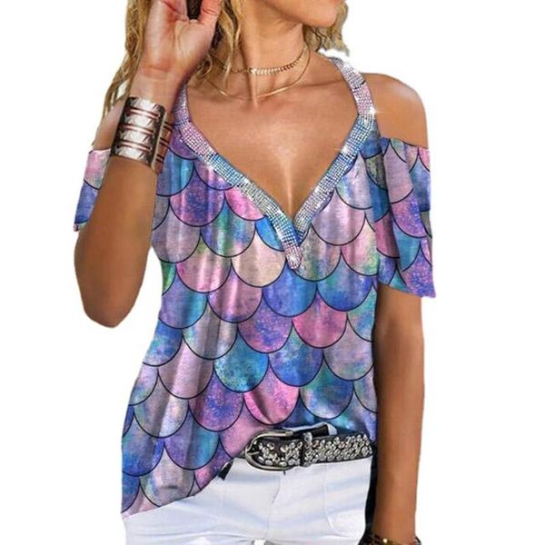 

women's t-shirt 2021 fashion loose polka dot womens clothing v-neck summer casual short sleeve clothes streetwear strapless tee, White