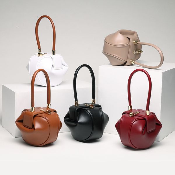 

handbag 2021 leather bag women's minority design fashion wonton dumpling satchel, Black;red