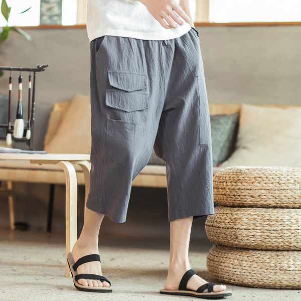 

new 2021 spring streetwear casual linen manly cotton pants ku7j, Black