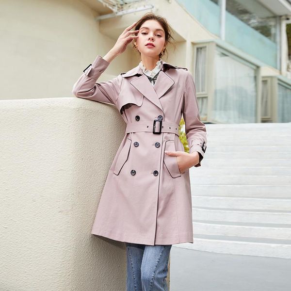 

women's trench coats shzq windbreaker medium length 2021 spring and autumn leisure double breasted british style thin korean coat, Tan;black