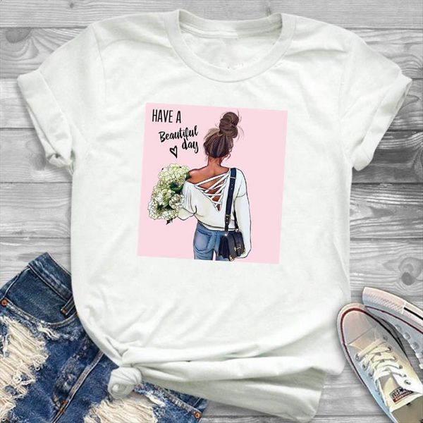 

flower beautiful day printed womens t shirts short sleeve tee clothes graphic, White