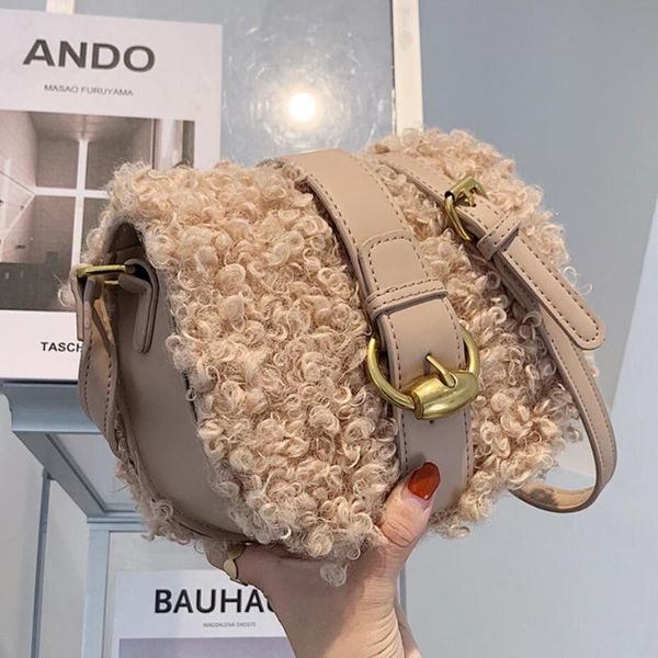 

cross body elegant female small 2021 winter quality plush women's designer handbag contrast color shoulder crossbody bag