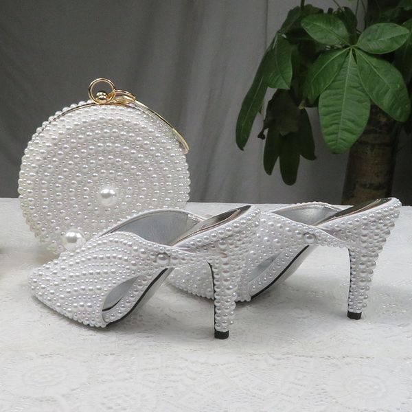 

baoyafang 9cm white pearl women wedding and bags bride high heels ladies party shoes woman open toe slingbacks dl05, Black