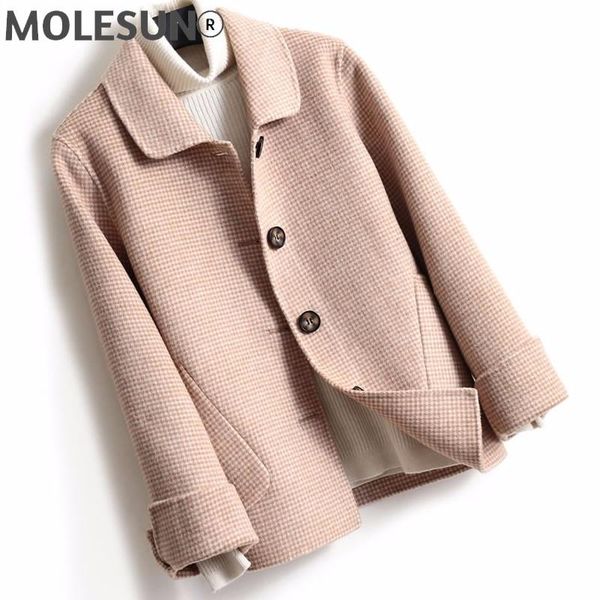 

women's wool & blends short plaid double coat women 2021 arrival single breasted turn-down collar winter jacket fashion casaco feminino, Black