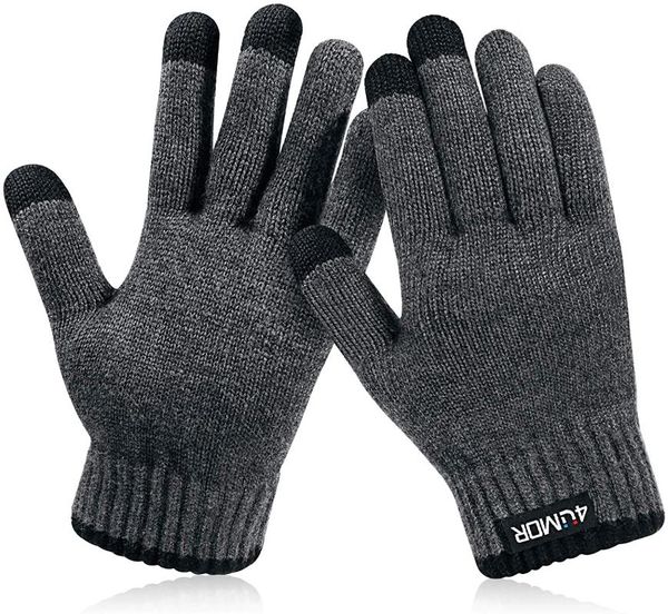 

sports gloves 4umor winter warm knit touchscreen super soft thick fleece outdoor windproof driving for men and women, Black