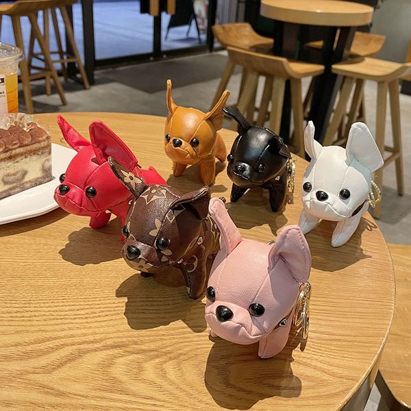 

creative pu french bulldog leather key ring cute cartoon puppies lovers bag car pendant holiday dolls small gifts, Slivery;golden