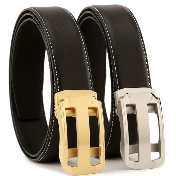 

belts 3.4cmmen's belt stainless steel automatic buckle men plain weave layer cowhide leather for, Black;brown