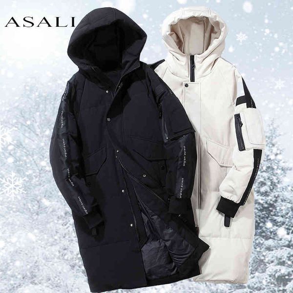 

2021 thicken et men long hooded warm parka white duck male new winter down coat thickening waterproof, Black;white
